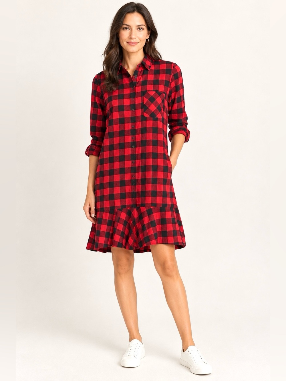 GAP Red and Black Buffalo Plaid Button-Down Shirt Dress - Size S Petite